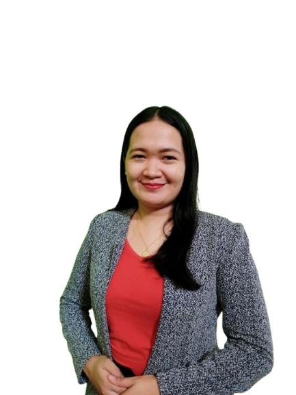 Professional portrait of Florence in grey textured blazer and red top, smiling warmly